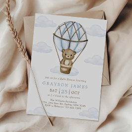 Invitación Blue Bear Hot Air Balloon Baby Boy Shower