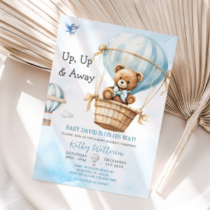 Invitación Blue Bear Hot Air Balloon Baby Shower