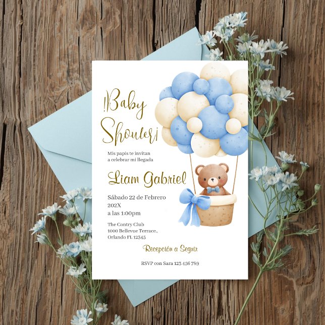 Invitación Blue Bear Spanish Baby Shower Boy invit (Subido por el creador)