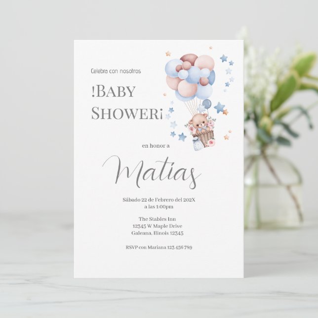 Invitación Blue Bear Spanish Baby Shower Boy invitation (Anverso de pie)