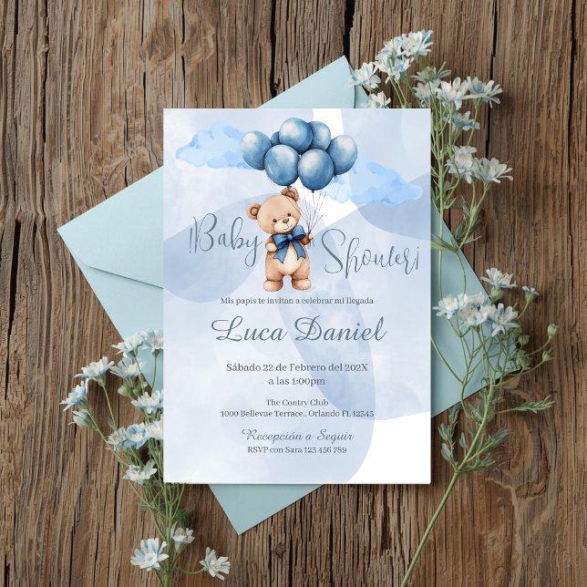 Invitación Blue Bear Spanish Baby Shower Boy invitation (Subido por el creador)