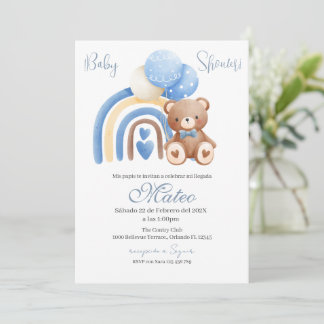 Invitación Blue Bear Spanish Baby Shower Boy invitation