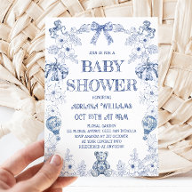 Blue Bear Toile Boy Baby Shower