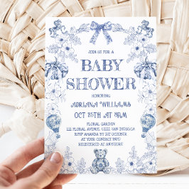 Invitación Blue Bear Toile Boy Baby Shower