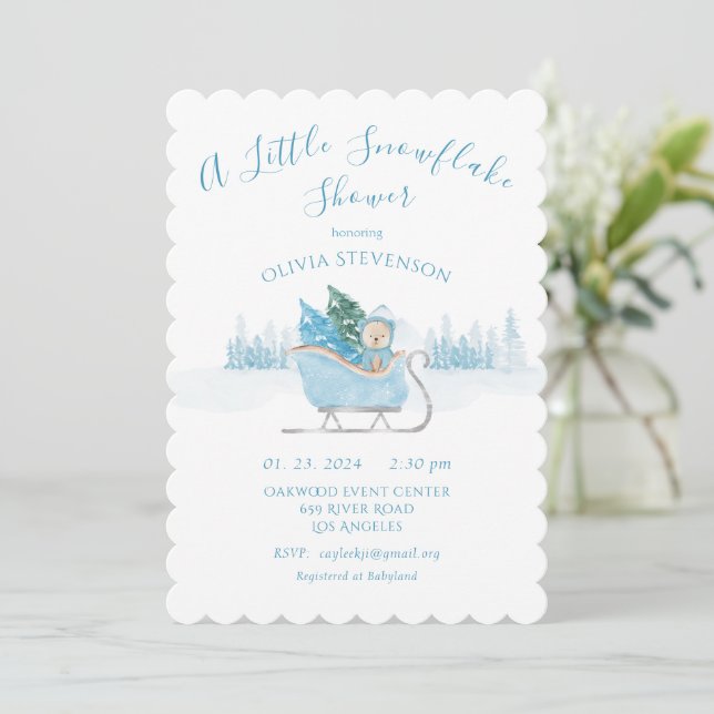 Invitación Blue Bear Un Pequeño Baby Shower De Snowflake (Anverso de pie)