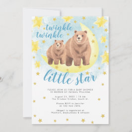 Invitación Blue Bears Gold Twinkle Little Star Baby Shower
