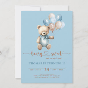 Invitación Blue Beary Sweet Boy 1er cumpleaños Teddy Bear Bro