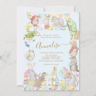 Invitación Blue Beatrix Potter Peter the Rabbit Baby Shower