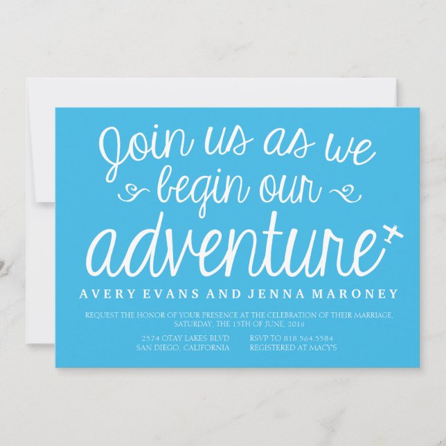 Invitación Blue Begin our Adventure Plane Wedding Invitation (Anverso)