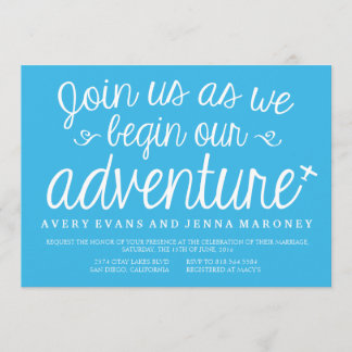 Invitación Blue Begin our Adventure Plane Wedding Invitation