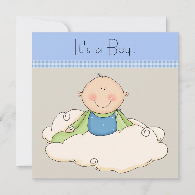 Invitación Blue Beige Baby Boy Cloud Baby Shower (Anverso)
