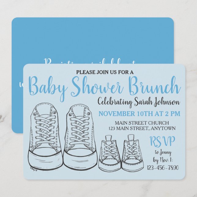 Invitación Blue Big Little Shoes Boy Recién nacido Shower (Anverso / Reverso)