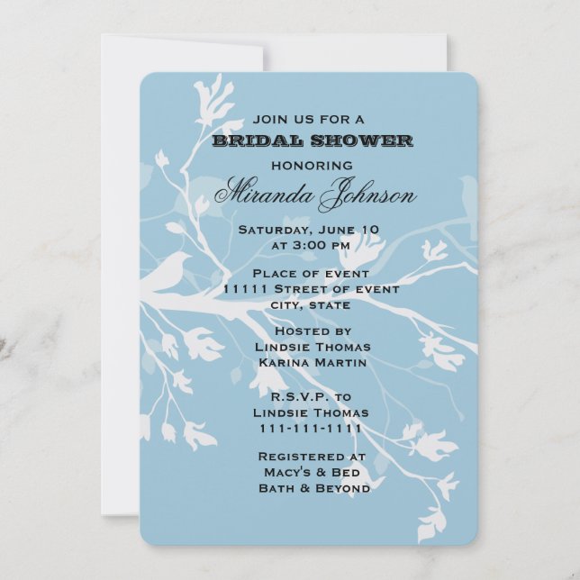Invitación Blue Bird Brands Bridal Shower (Anverso)