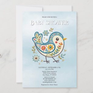 Invitación Blue Bird Floral Baby Shower