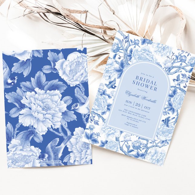 Invitación Blue Bird Peony Chinoiserie Garden Bridal Shower (Subido por el creador)