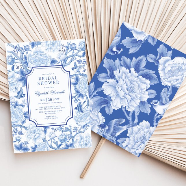 Invitación Blue Birds & Peonies Chinoiserie Bridal Shower (Subido por el creador)