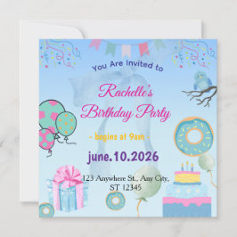 Invitación Blue  Birthday Invitation