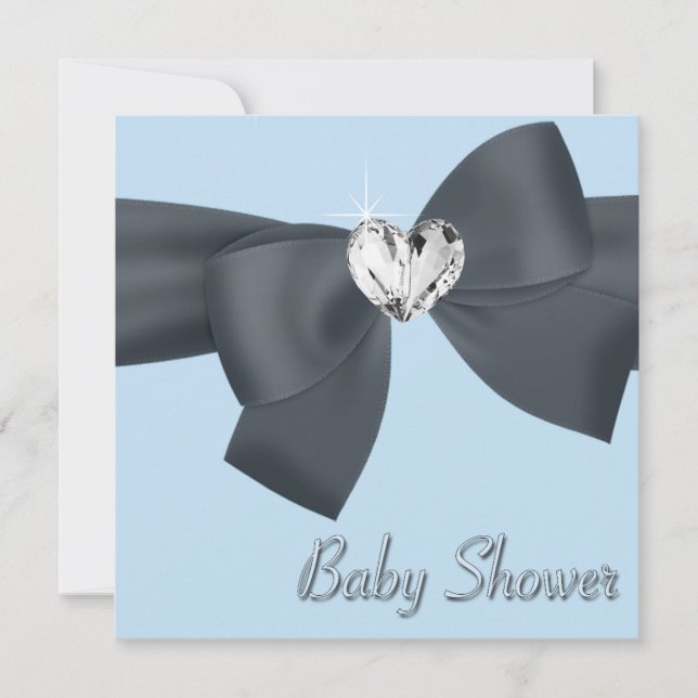 Invitación Blue Black Bow Elegant Baby Boy Shower (Anverso)
