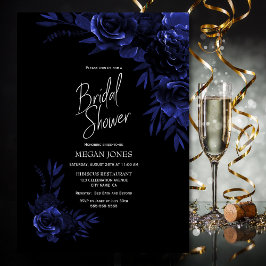 Invitación Blue Black Floral Bridal Shower