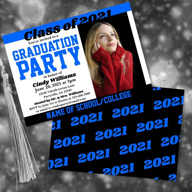 Invitación Blue Black School Colors Photo Graduation (Subido por el creador)