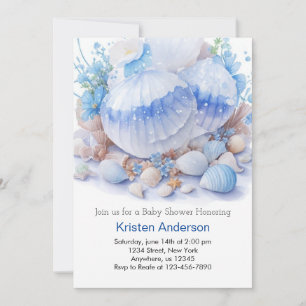 Invitación Blue Blissant Seashell Ocean Boy Baby Shower