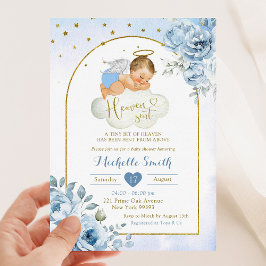 Invitación Blue Blonde Little Angel Heaven enviado Baby Showe