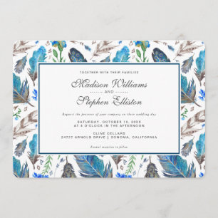 Invitación Blue Boho Aztec Watercolor - Boda