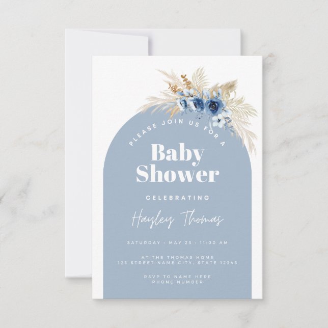 Invitación Blue Boho Baby Shower Invitation (Anverso)