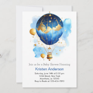 Invitación Blue Boho Balloon Adventure Boy Baby Shower