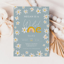 Invitación Blue boho daisy rainbow salvaje de un primer cumpl