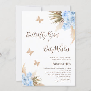 Invitación Blue Boho Floral Butterfly besa Baby Shower