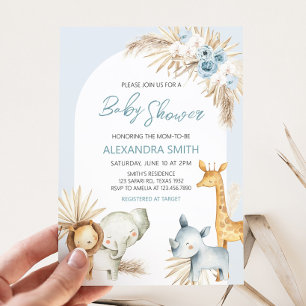 Invitación Blue Boho Floral Safari Baby Shower