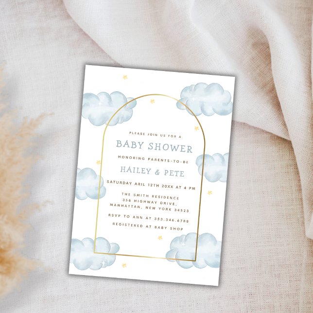Invitación Blue Boho Moon Star Cloud Arch Boy Baby Shower (Blue Boho Moon Star Cloud Arch Boy Baby Shower Invitation)
