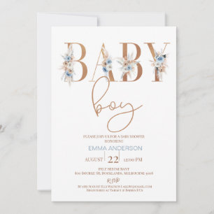Invitación Blue Boho Palabra floral Baby Boy Baby Shower