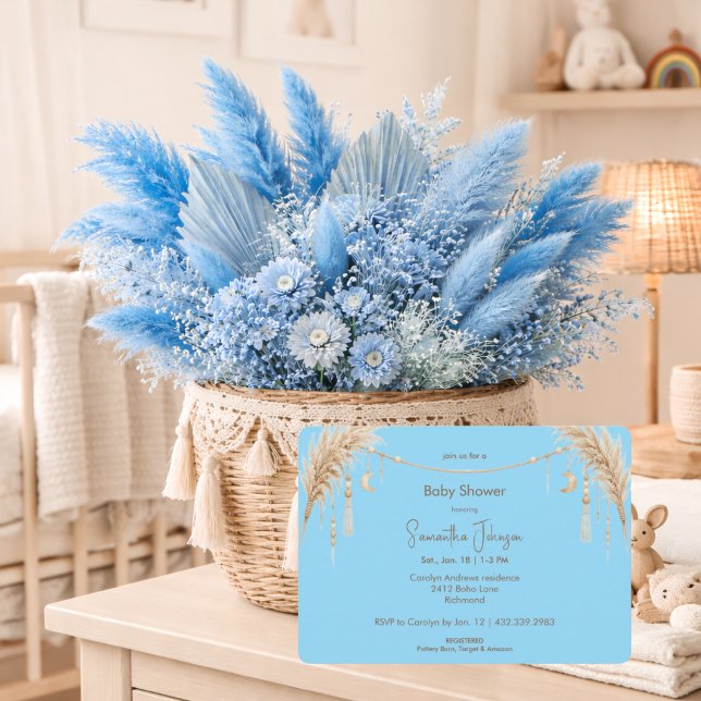 Invitación Blue Boho Pampas Baby Shower (Subido por el creador)