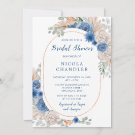 Invitación Blue Boho Pampas Ducha de Novias de Grass