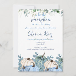 Invitación Blue Boho un pequeño calabaza está en camino