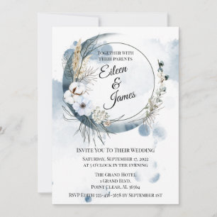 Invitación Blue Boho Watercolor Media Luna Boda