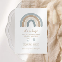 Invitación Blue Boho Watercolor Rainbow Boy Baby Shower