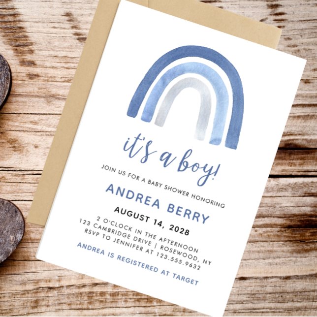 Invitación Blue Boho Watercolor Rainbow Boy Baby Shower (Subido por el creador)