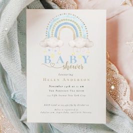 Invitación Blue Boho Watercolor Rainbow Boy Baby Shower