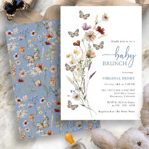 Invitación Blue Boho Wildflower Baby Brunch