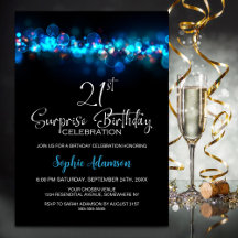 Blue Bokeh Black Surprise 21st Birthday Party