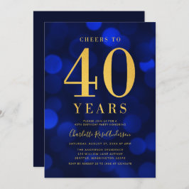 Invitación Blue Bokeh Gold Cheers en fiesta de cumpleaños por