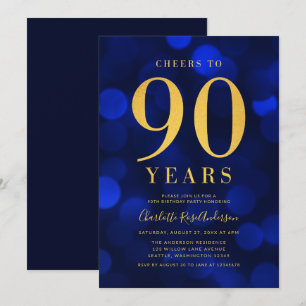 Invitación Blue Bokeh Gold Cheers en fiesta de cumpleaños por