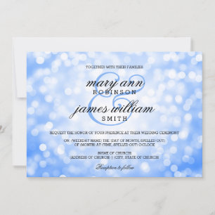 Invitación Blue Bokeh Ilustra Elegante Boda