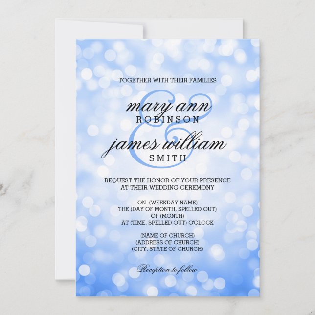 Invitación Blue Bokeh Ilustra Elegante Boda (Anverso)