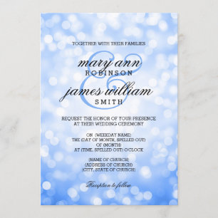 Invitación Blue Bokeh Ilustra Elegante Boda