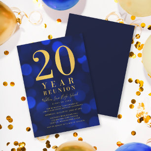 Invitación Blue Bokeh Light Reunión de 20 años