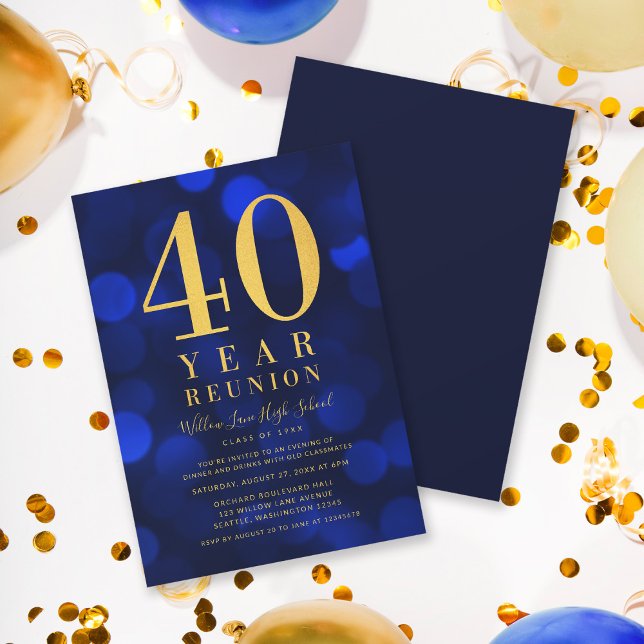 Invitación Blue Bokeh Light Reunión de 40 años (Subido por el creador)